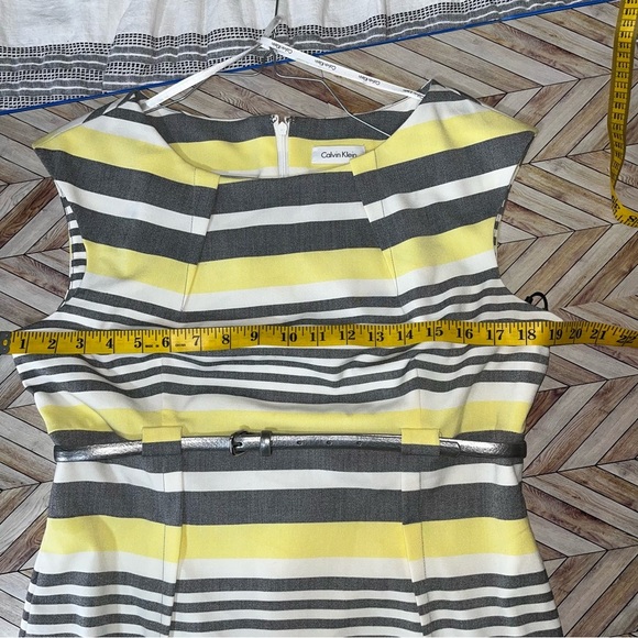 CALVIN KLEIN Belted Sheath‎ Dress Butter Yellow Office Career Size 12 Stretch - Picture 10 of 12